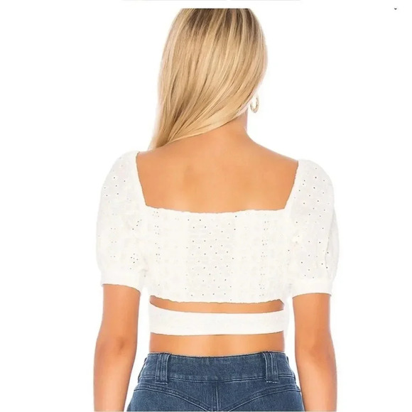 For Love & Lemons Charlotte Eyelet Wrap Top in White Heart - Picture 5 of 11